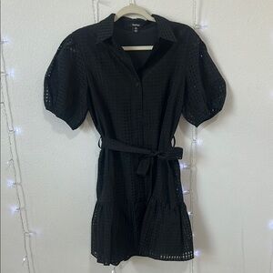 SHEIN Black Puff Sleeve Wrap Mini Dress